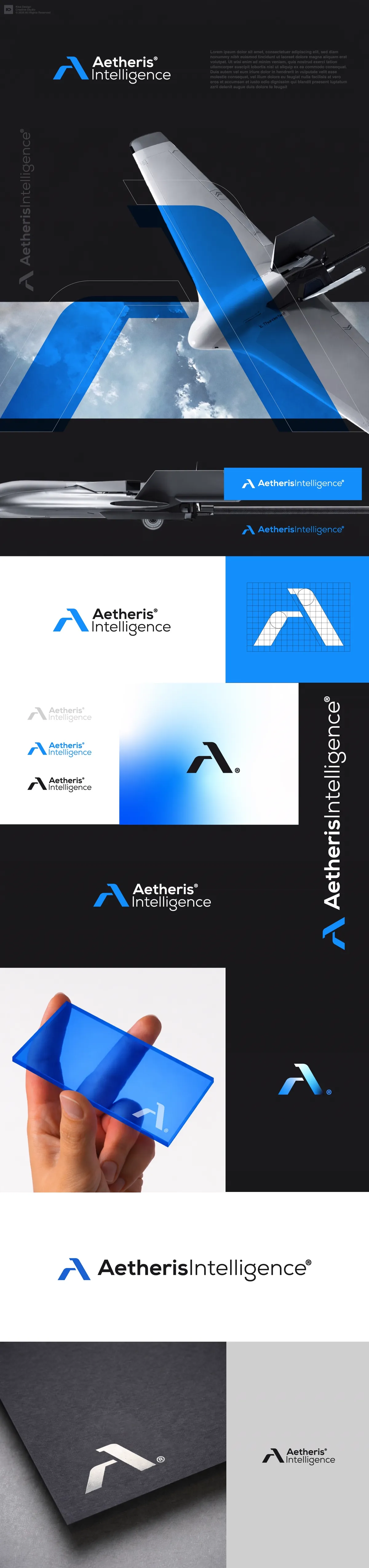 Case study interface design preview for Aetheris Intelligence Brand — Complete brand identity design for Aetheris Intelligence, a modern AI-focused tech brand.