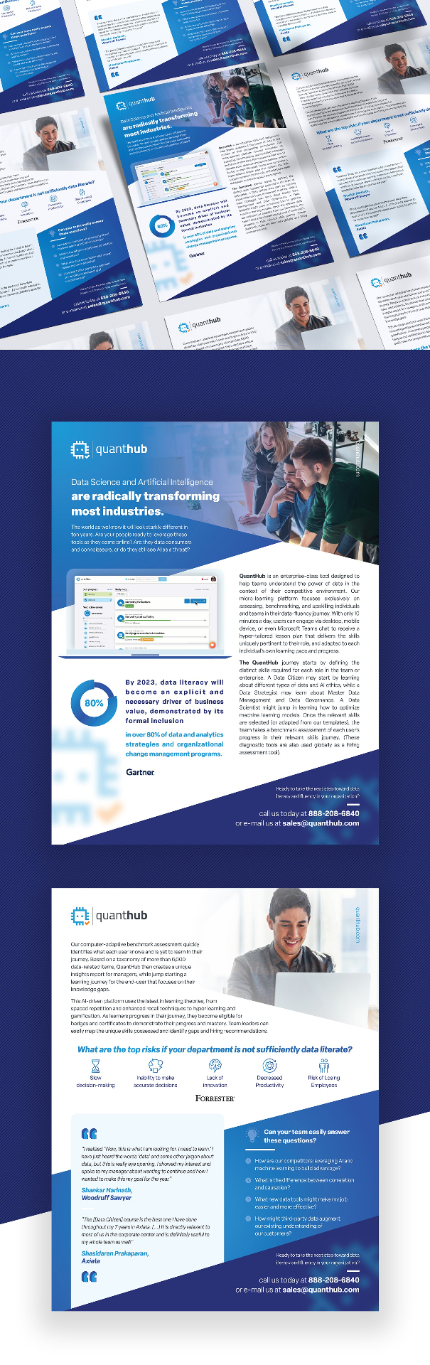 Case study interface design preview for QuantHub SaaS Flyer — Professional data-driven flyer design for QuantHub, a SaaS data literacy platform.