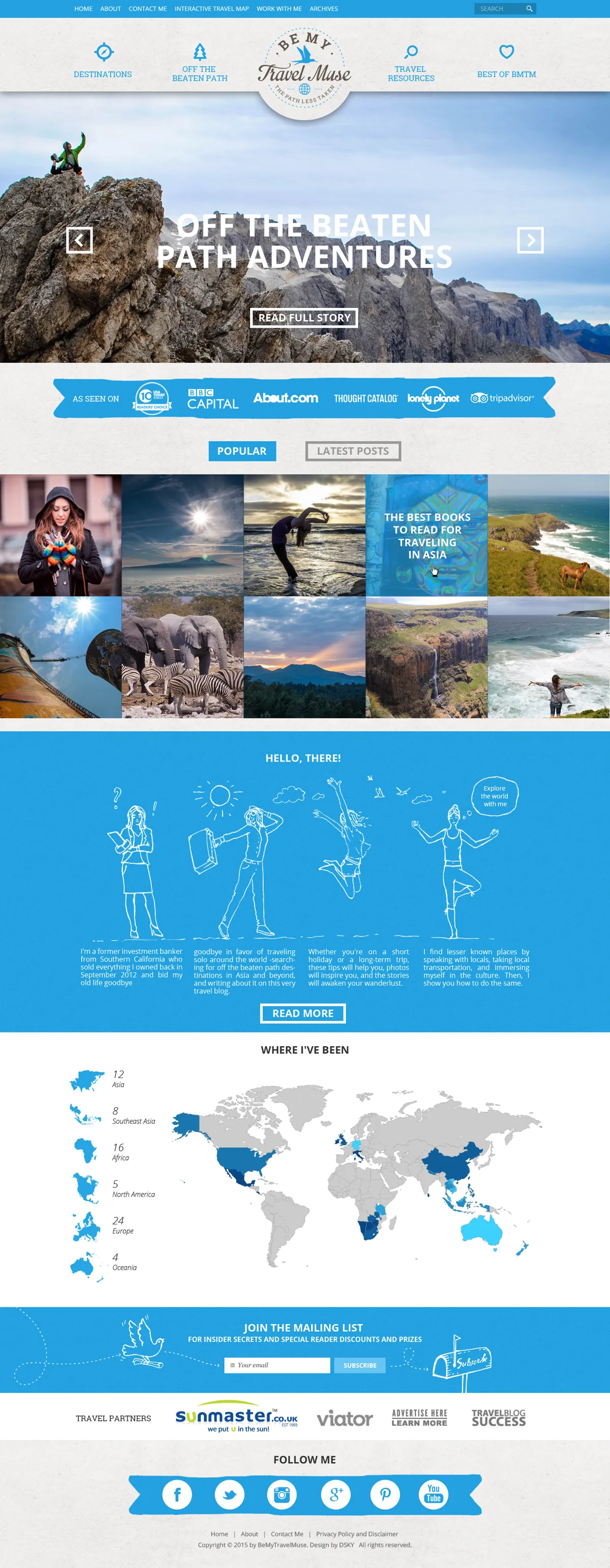 Case study interface design preview for BeMyTravelMuse Web Design — Web design concept for BeMyTravelMuse, a travel blog platform with immersive visuals.
