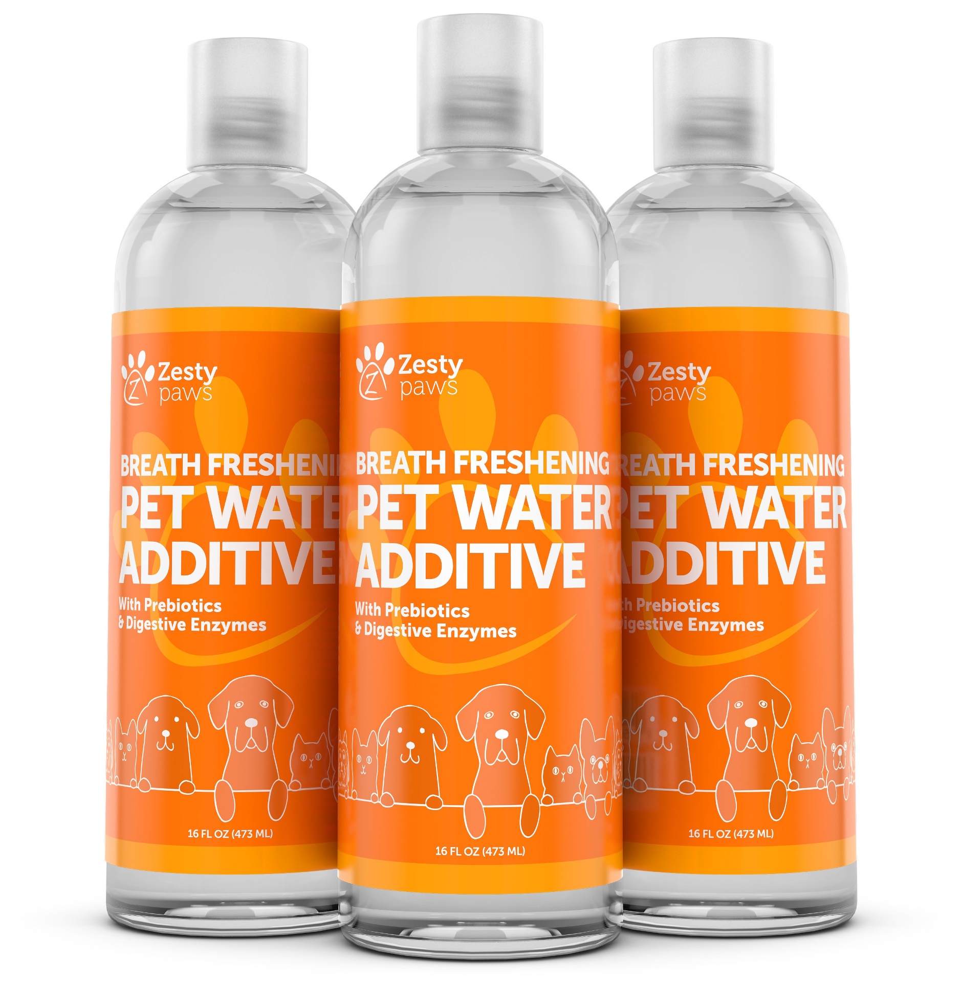 Case study interface design preview for Zesty Paws 3D Product Render — Photorealistic 3D product render for Zesty Paws pet water additive bottles.